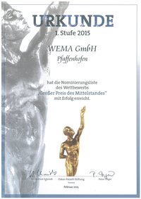 Grosser Preis des Mittelstands 2015 - Nominierung für Wema Zerspanungswerkzeuge GmbH