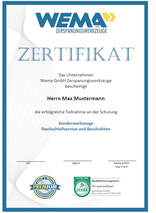 Zertifikat Zerspanungsseminar - WEMA Zerspanungswerkzeuge GmbH